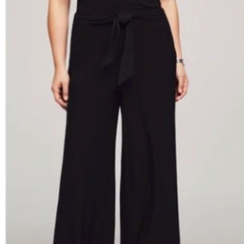 Anne Klein Black Wide Leg Stretch Business Pants w/ Front Tie
